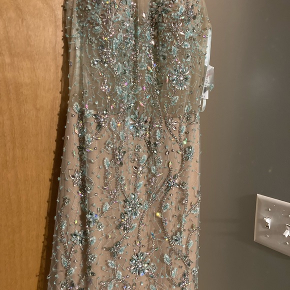 Sequined Sheer Tooling Long Formal Aqua/Green/Nude - Picture 3 of 9